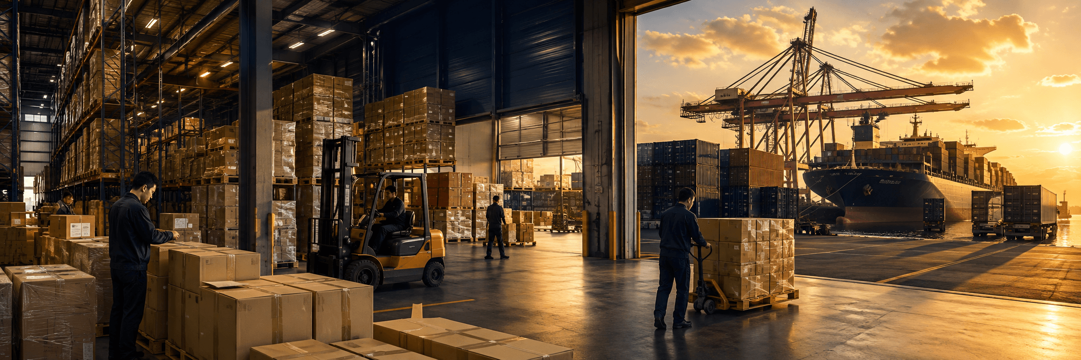 Warehouse cargo moving toward an international port